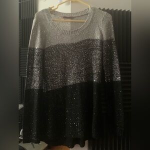 Belladini Sequin Color block Black Grey Know Sweater Sz L NWOT